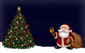 santa claus, christmas tree, night, bell, christmas, holiday wallpaper thumb