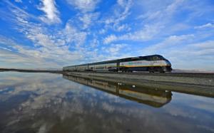 USA, California, train, blue sky, water, reflection wallpaper thumb