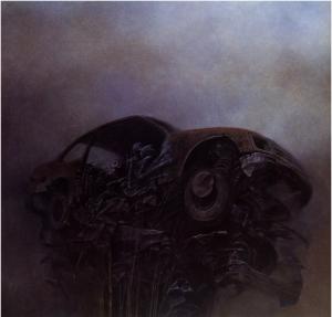 Zdzisław Beksiński, Artwork, Dark, Scary, Ruined Car wallpaper thumb