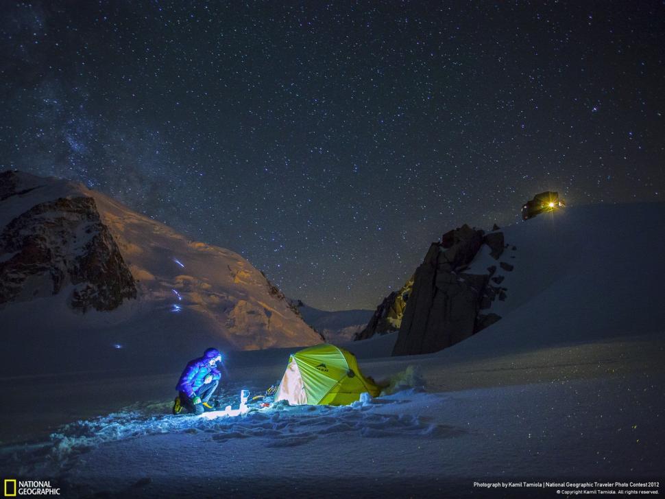 Night Tent Camp Camping Snow Stars