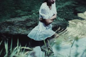 girl, water, river, grass, dress wallpaper thumb