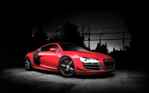 Audi r8, Car, Famous Brand, Red, Four Rings, Dark Background wallpaper thumb