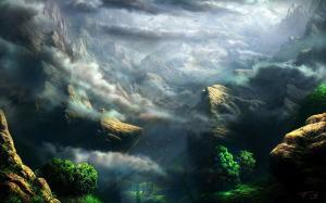 Art Fel Clouds Rocks Mountains Height Painting HD wallpaper thumb