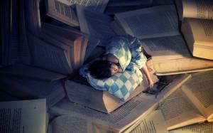 Sleeping on books wallpaper thumb