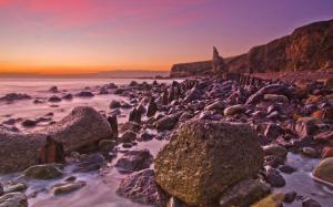 Shore Rocks Stones Ocean Sunset HD wallpaper thumb