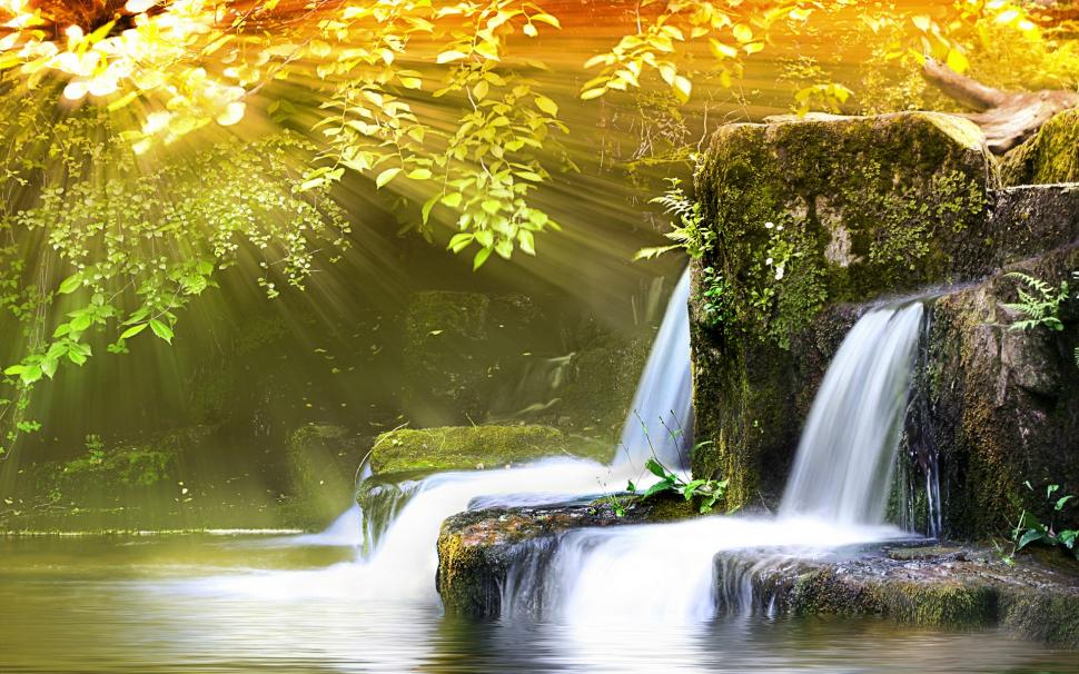 Small waterfall and sunlight wallpaper,Waterfall HD wallpaper,Sunlight HD wallpaper,1920x1200 wallpaper