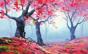 Autumn Red Forest Painting wallpaper thumb