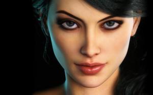 Fantasy girl, face, eyes, makeup, black background wallpaper thumb