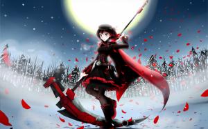 Anime girl at winter night, moon, fields wallpaper thumb
