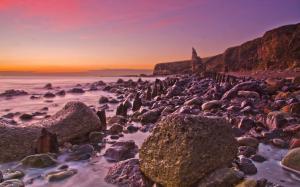 Rocks Stones Ocean Shore Sunset HD wallpaper thumb
