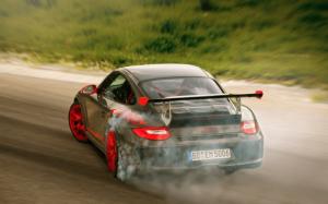 Porsche GT3RS Drift Burnout Smoke HD wallpaper thumb