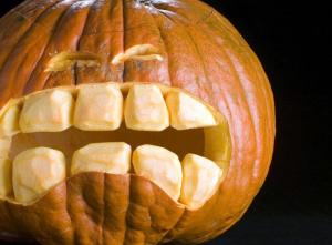 halloween, holiday, pumpkin, face, teeth, black background wallpaper thumb