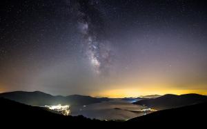 Milky Way Galaxy Stars Night Fog Mist Mountains Landscape HD wallpaper thumb