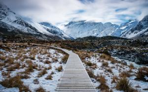 Aoraki Mount Cook National Park, New Zealand, mountains, snow, path wallpaper thumb
