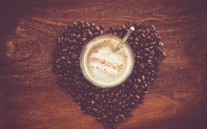 Heart-shaped love of coffee and coffee beans wallpaper thumb