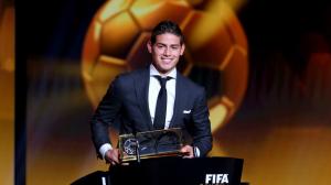 FIFA Puskas Award winner James Rodriguez of Colombia and Real Madrid accepts his award wallpaper thumb