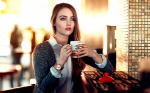 Girl drink cup tea wallpaper thumb