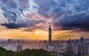 Taiwan Sunset Clouds Buildings Skyscrapers Landscape HD wallpaper thumb