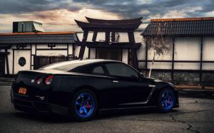 Nissan GT-R R35 Car Blue Wheels Parking wallpaper thumb