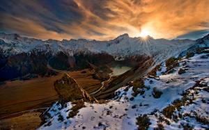 Mountains, snow, sunrise wallpaper thumb