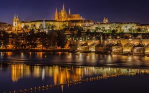 Prague, Czech Republic, Charles Bridge, Vltava river, night, lights wallpaper thumb