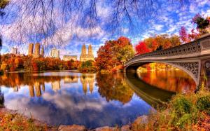 Autumn, nature, park, trees, water, bridge, reflection, Central Park wallpaper thumb