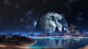 Alien Landscape Planet Stars Lake CG HD wallpaper thumb