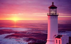 Sunset sea lighthouse wallpaper thumb