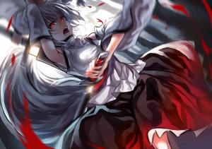 Touhou, Inubashiri Momiji, Short Hair, Red Eyes, Flower Petals, Katana, Fighting, Anime Girls, Anime wallpaper thumb