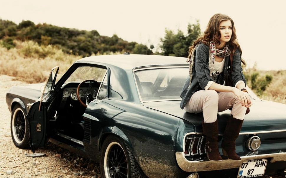 Girl on a classic Ford Mustang wallpaper,cars HD wallpaper,1920x1200 HD wallpaper,ford HD wallpaper,ford mustang HD wallpaper,woman HD wallpaper,1920x1200 wallpaper