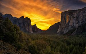 Yosemite Mountains Trees Forest Landscape Rock Stone Sunset HD wallpaper thumb