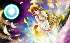 Blonde hair anime girl in the moonlight wallpaper thumb
