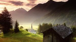 Mountains Landscape Church Buildings Cathedral Town HD wallpaper thumb
