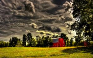 Red Barn Under Stormy Clouds Hdr wallpaper thumb