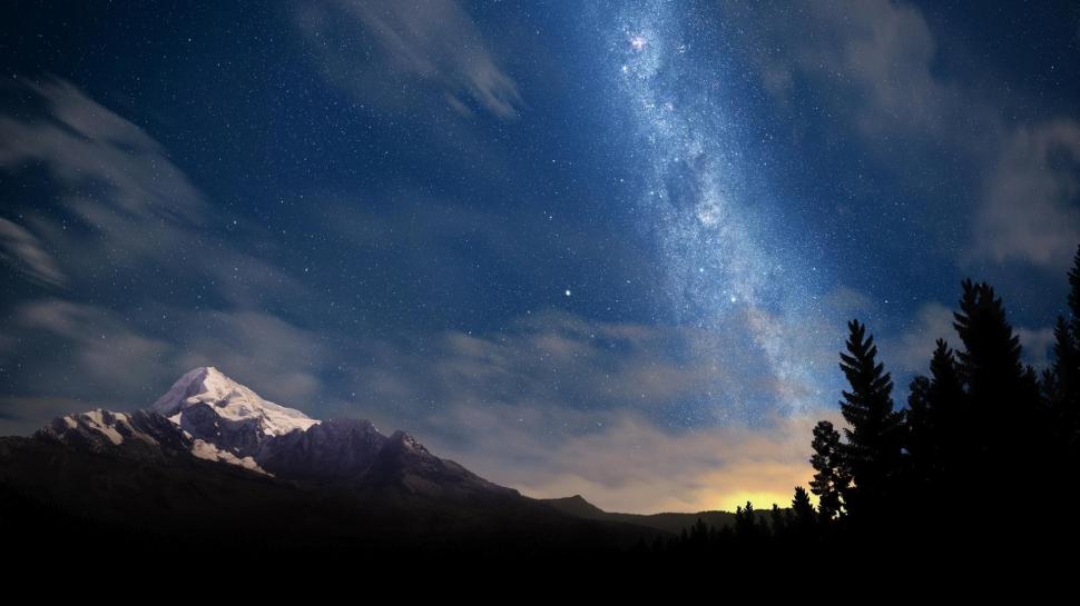 Galaxy Landscape Mountains Trees Sky HD wallpaper,nature HD wallpaper,landscape HD wallpaper,trees HD wallpaper,mountains HD wallpaper,sky HD wallpaper,galaxy HD wallpaper,1920x1080 wallpaper