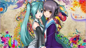 Miku Anime Colorful Yuki Nagato Vocaloid The Melancholy of Haruhi Suzumiya HD wallpaper thumb