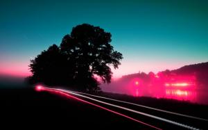 Timelapse Road Lights Trees Silhouette HD wallpaper thumb