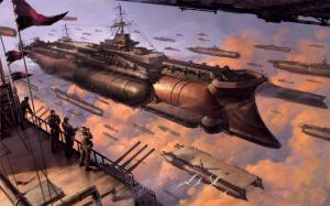 Fantasy, Art, Ship In Sky, Clouds, Army wallpaper thumb