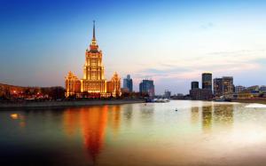Russia, Moscow, city, dusk, river, bridge wallpaper thumb