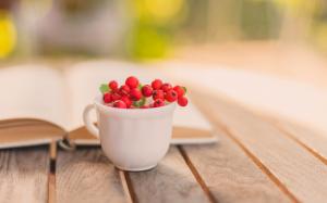 Still life, book, cup, red berry wallpaper thumb