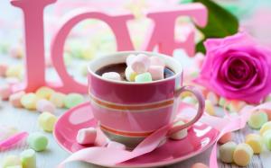 Chocolate drink, pink style, cotton candy, rose, love, Valentine's Day wallpaper thumb