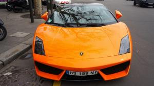 Lamborghini Gallardo orange supercar front view, reflection, city wallpaper thumb