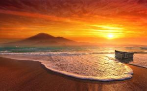 Beach, Sunset, Mountain, Mist, Sea, Nature, Sand, Sky wallpaper thumb