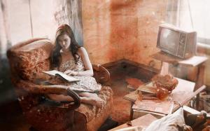 Old house, abandoned house, girl read book wallpaper thumb