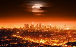 Full moon, USA, Los Angeles, night, city, lights, cityscapes, red style wallpaper thumb