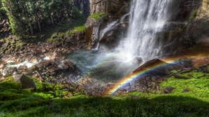 Beautiful Rainbow At The Bottom Of A Waterfall Hdr wallpaper thumb
