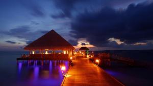 Maldives night, docks, lights, beautiful and romantic scenery wallpaper thumb