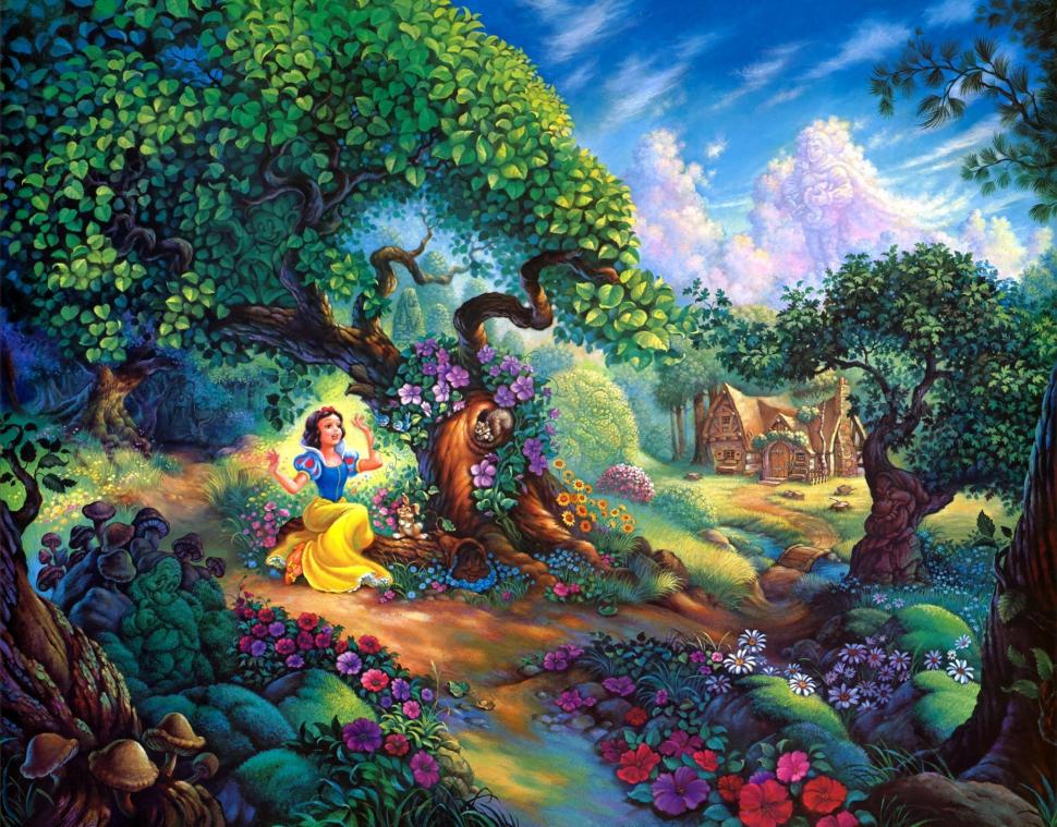 Snow white, fairy forest, trees, house, fairy tale wallpaper,snow white HD wallpaper,fairy forest HD wallpaper,trees HD wallpaper,house HD wallpaper,fairy tale HD wallpaper,3000x2350 wallpaper