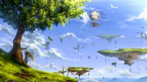 Clouds, Trees, Fantasy Art, Floating Islands wallpaper thumb