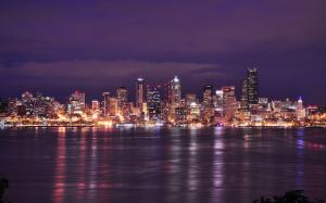 USA, Washington, Seattle, city night, lights, buildings, river wallpaper thumb